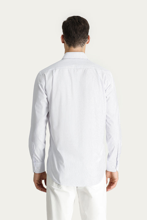 Blue Long-Sleeve Classic Striped Cotton Shirt