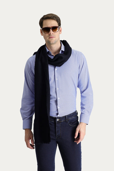Blue Long Sleeve Regular Fit Striped Cotton Shirt