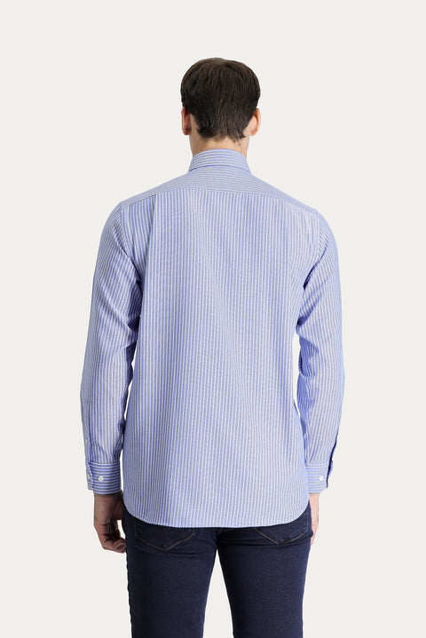 Blue Long Sleeve Regular Fit Striped Cotton Shirt