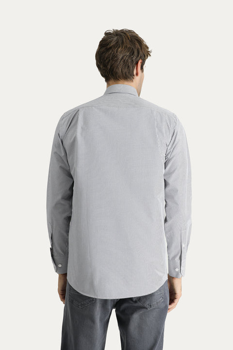 Dark Navy Long Sleeve Regular Fit Striped Cotton Easy-Iron Shirt