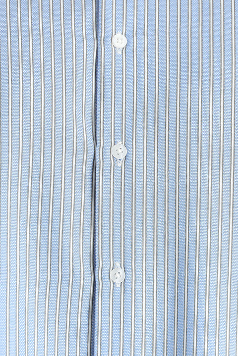 Light Blue Long Sleeve Regular Fit Striped Cotton Easy-Iron Shirt