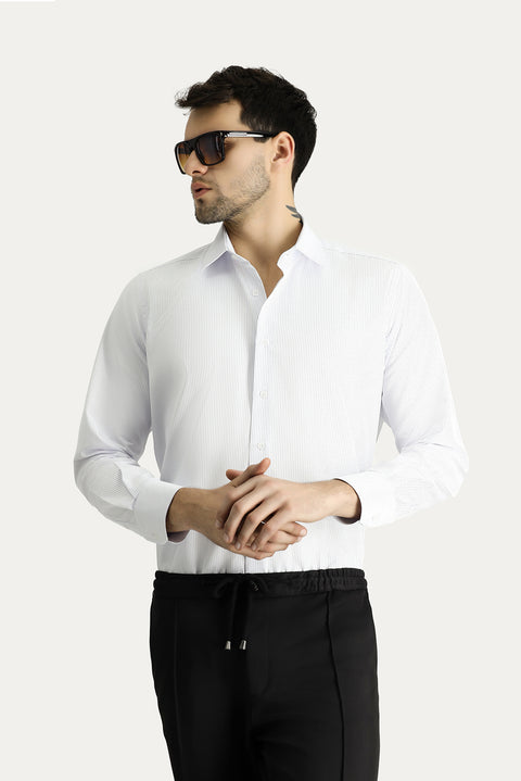 Light Blue Long Sleeve Classic Striped Cotton Easy-Iron Shirt