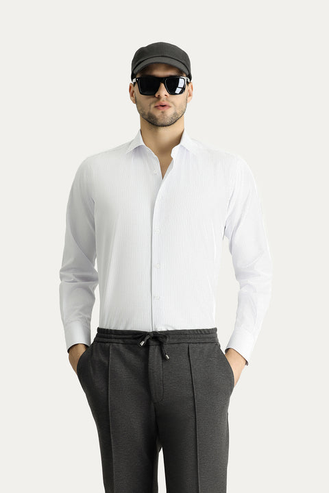 Dark Blue Long Sleeve Classic Striped Cotton Easy-Iron Shirt