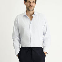Light Blue Long Sleeve Classic Striped Cotton Easy-Iron Shirt