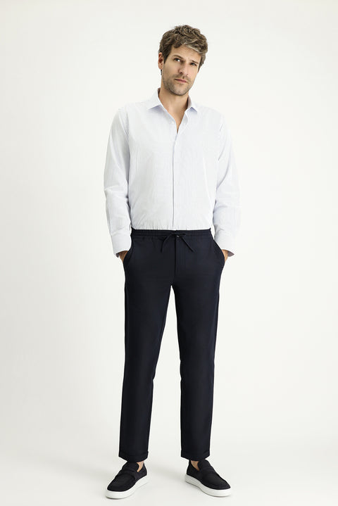 Light Blue Long Sleeve Classic Striped Cotton Easy-Iron Shirt