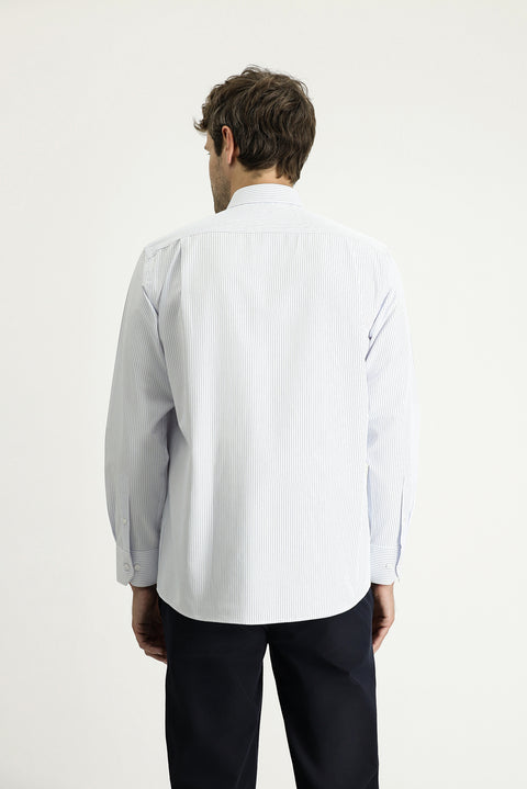 Light Blue Long Sleeve Classic Striped Cotton Easy-Iron Shirt