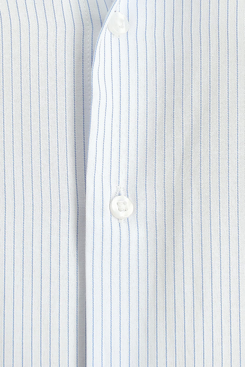Light Blue Long Sleeve Classic Striped Cotton Easy-Iron Shirt