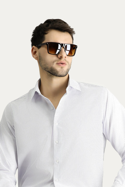 Dark Blue Long Sleeve Classic Striped Cotton Easy-Iron Shirt