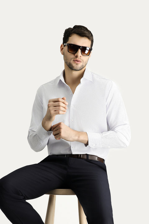 Dark Blue Long Sleeve Classic Striped Cotton Easy-Iron Shirt
