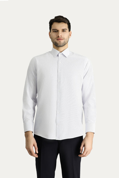 Dark Blue Long Sleeve Classic Striped Cotton Easy-Iron Shirt