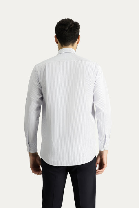 Dark Blue Long Sleeve Classic Striped Cotton Easy-Iron Shirt