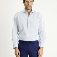 Light Blue Long Sleeve Classic Striped Cotton Easy-Iron Shirt