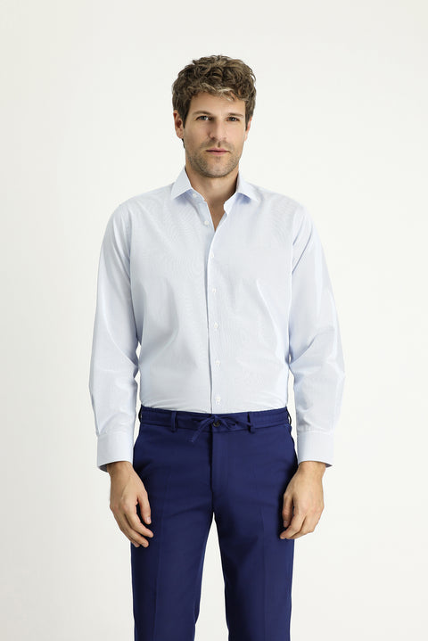 Light Blue Long Sleeve Classic Striped Cotton Easy-Iron Shirt
