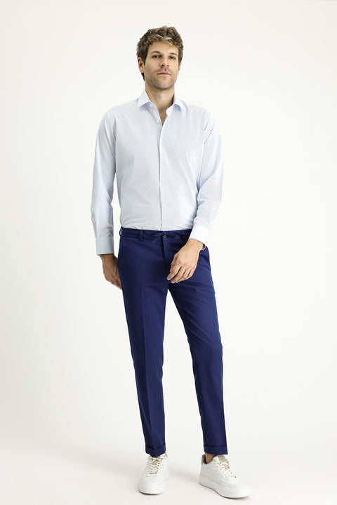 Light Blue Long Sleeve Classic Striped Cotton Easy-Iron Shirt