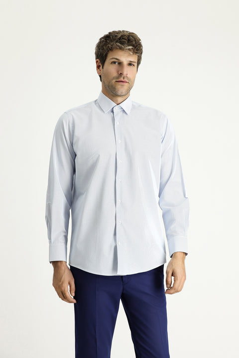 Light Blue Long Sleeve Classic Striped Cotton Easy-Iron Shirt