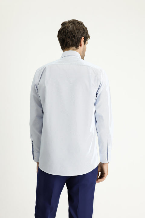 Light Blue Long Sleeve Classic Striped Cotton Easy-Iron Shirt
