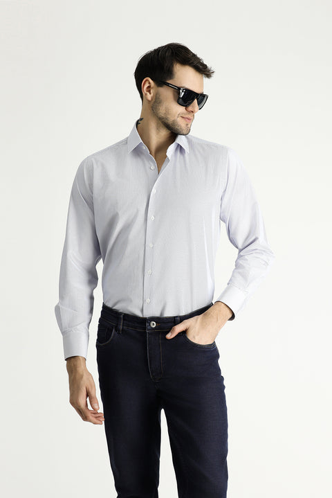 Dark Blue Long Sleeve Classic Striped Cotton Easy-Iron Shirt
