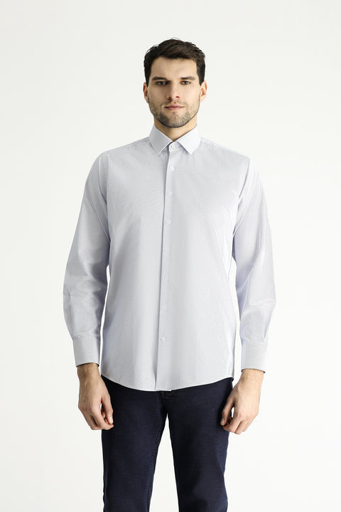 Dark Blue Long Sleeve Classic Striped Cotton Easy-Iron Shirt