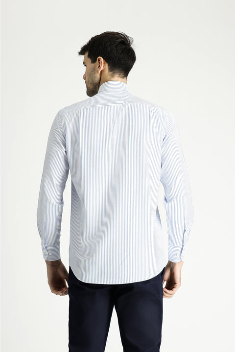 Light Blue Long Sleeve Classic Striped Cotton Easy-Iron Shirt
