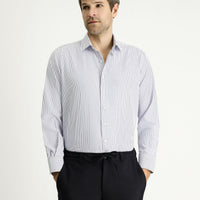 Dark Blue Long Sleeve Classic Striped Cotton Easy-Iron Shirt