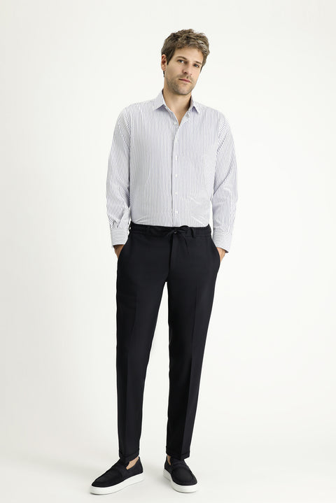 Dark Blue Long Sleeve Classic Striped Cotton Easy-Iron Shirt
