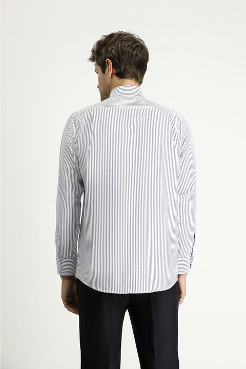 Dark Blue Long Sleeve Classic Striped Cotton Easy-Iron Shirt