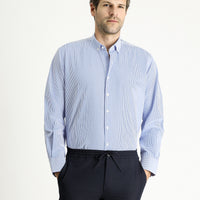 Sky Blue Long Sleeve Regular Fit Striped Cotton Easy-Iron Shirt