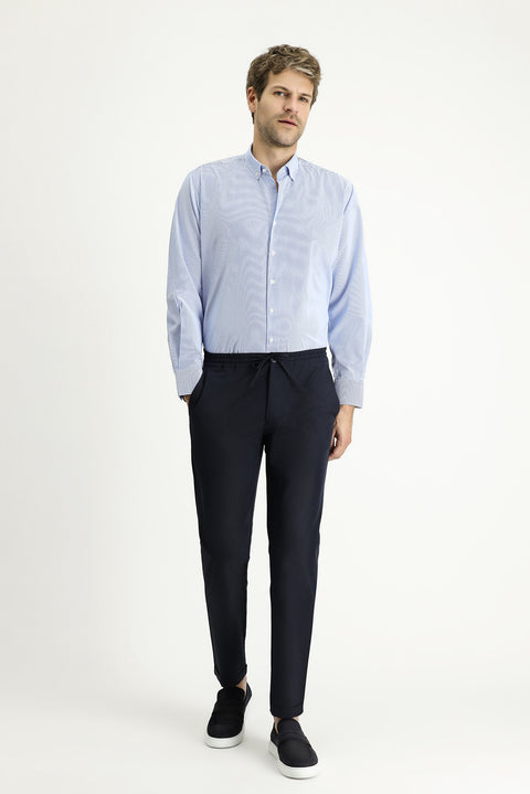Sky Blue Long Sleeve Regular Fit Striped Cotton Easy-Iron Shirt