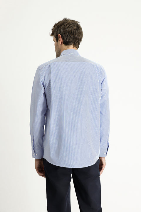 Sky Blue Long Sleeve Regular Fit Striped Cotton Easy-Iron Shirt