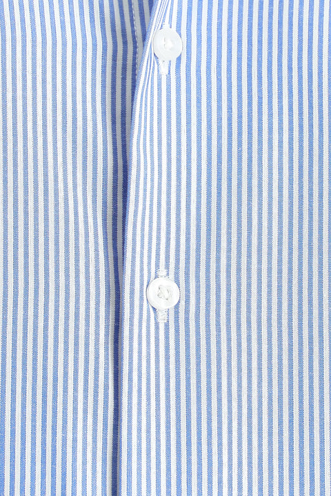 Sky Blue Long Sleeve Regular Fit Striped Cotton Easy-Iron Shirt