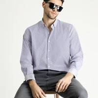 Dark Blue Long Sleeve Regular Fit Striped Cotton Easy-Iron Shirt
