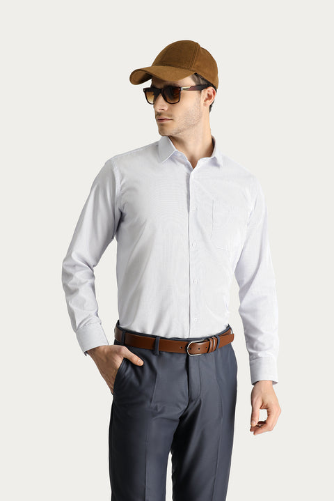 White Long Sleeve Classic Striped Non-Iron Cotton Shirt