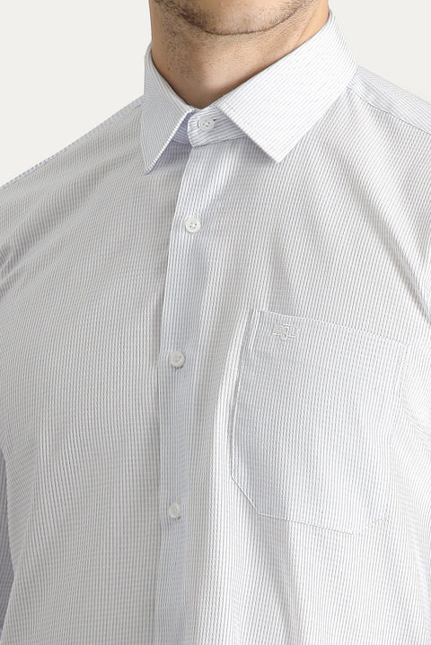 White Long Sleeve Classic Striped Non-Iron Cotton Shirt