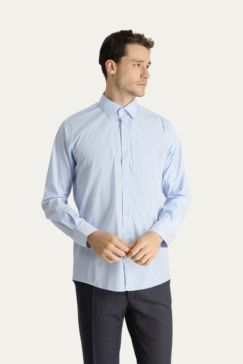 Light Blue Long Sleeve Classic Striped Cotton Shirt