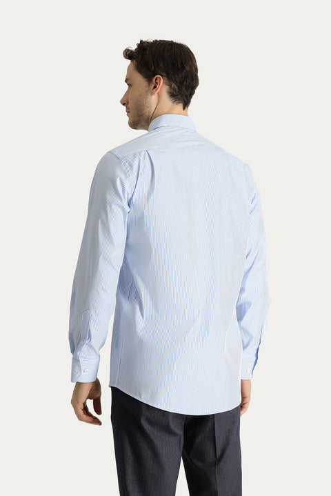 Light Blue Long Sleeve Classic Striped Cotton Shirt