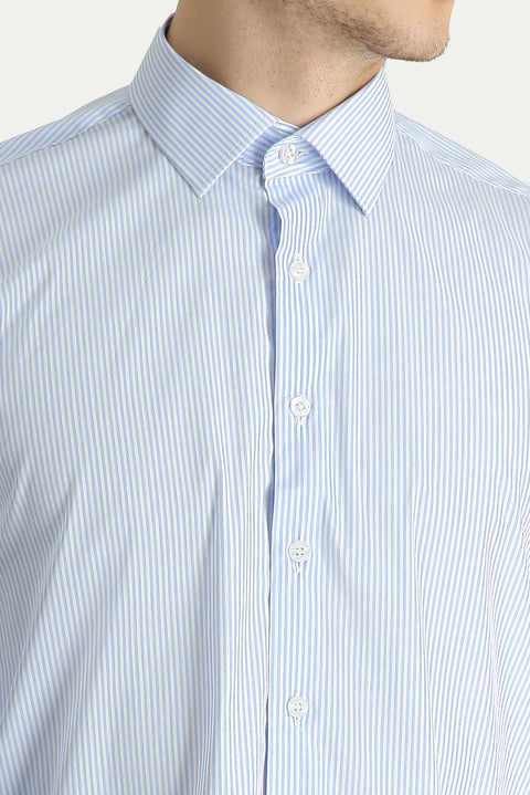 Light Blue Long Sleeve Classic Striped Cotton Shirt