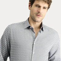 Medium Gray Long Sleeve Regular Fit Plaid Cotton Shirt