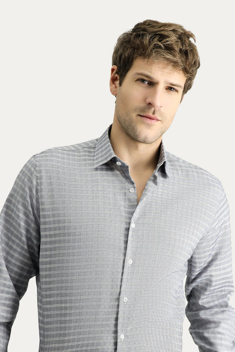 Medium Gray Long Sleeve Regular Fit Plaid Cotton Shirt