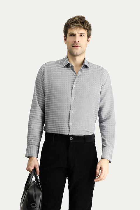 Medium Gray Long Sleeve Regular Fit Plaid Cotton Shirt