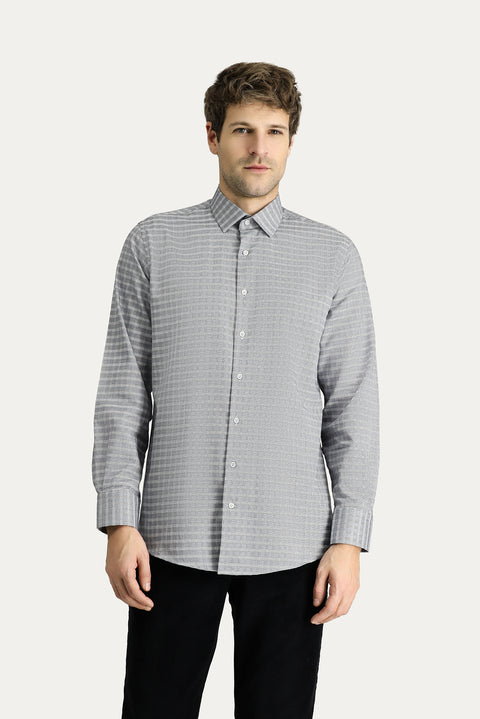 Medium Gray Long Sleeve Regular Fit Plaid Cotton Shirt
