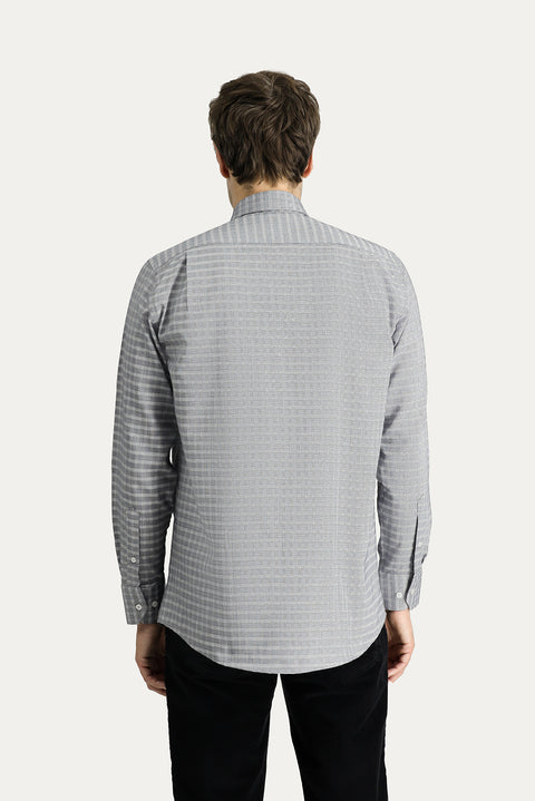 Medium Gray Long Sleeve Regular Fit Plaid Cotton Shirt