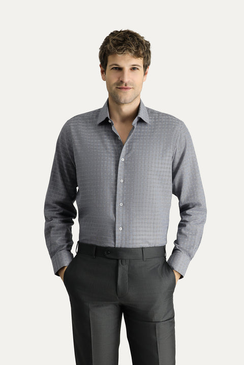 Dark Navy Long Sleeve Regular Fit Plaid Cotton Shirt