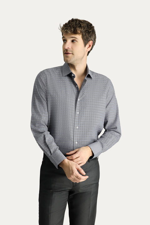 Dark Navy Long Sleeve Regular Fit Plaid Cotton Shirt