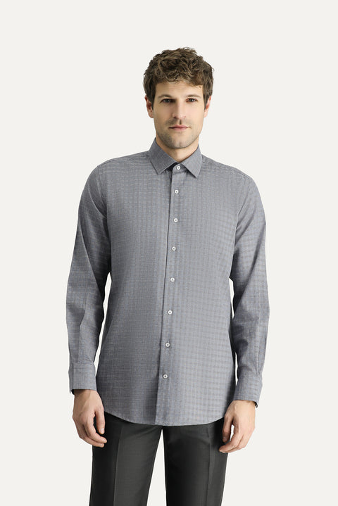 Dark Navy Long Sleeve Regular Fit Plaid Cotton Shirt
