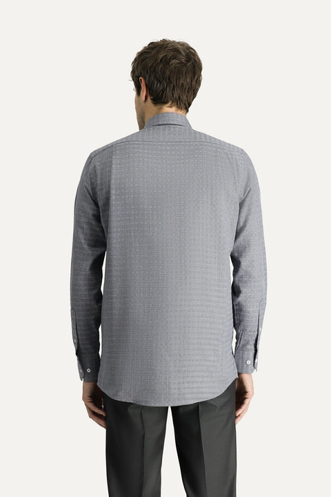 Dark Navy Long Sleeve Regular Fit Plaid Cotton Shirt