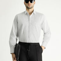 Dark Navy Long-Sleeve Classic Patterned Cotton Shirt