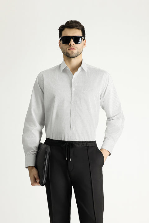 Dark Navy Long-Sleeve Classic Patterned Cotton Shirt
