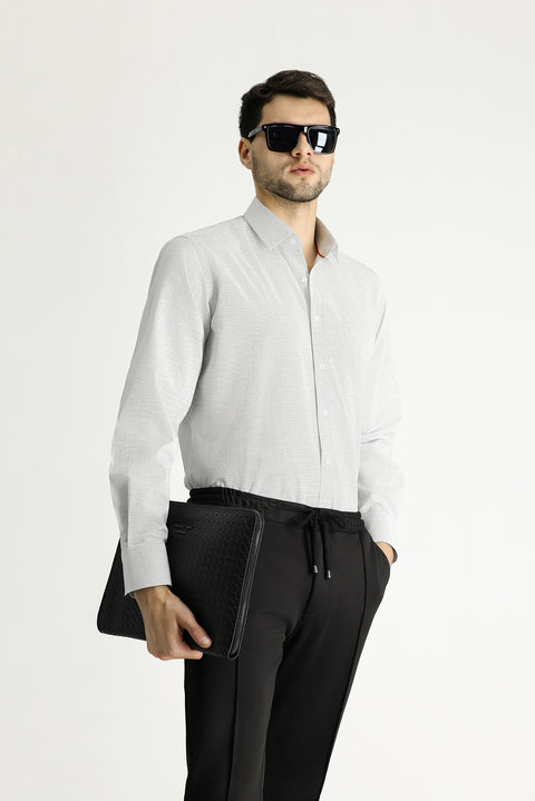 Dark Navy Long-Sleeve Classic Patterned Cotton Shirt