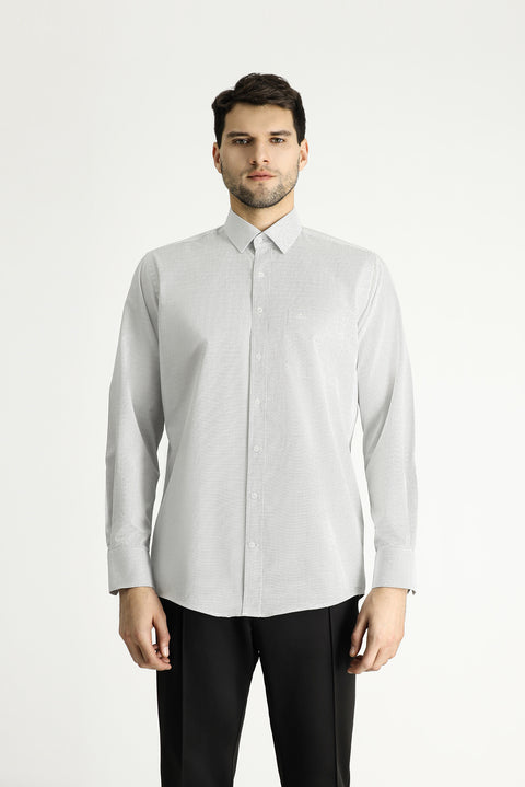 Dark Navy Long-Sleeve Classic Patterned Cotton Shirt