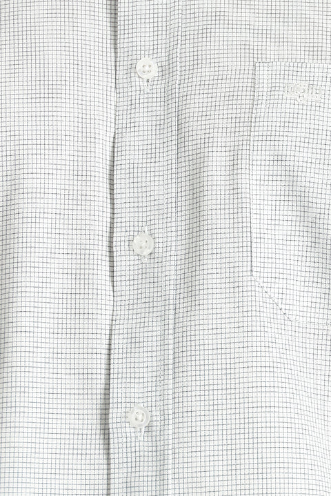 Dark Navy Long-Sleeve Classic Patterned Cotton Shirt